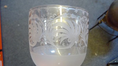 Lot 100 - An etched glass carafe and two glasses