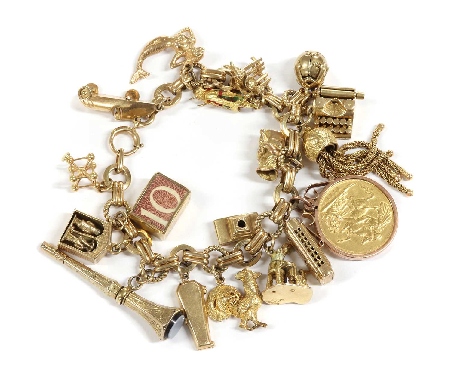 Lot 1096 - A 9ct gold charm bracelet