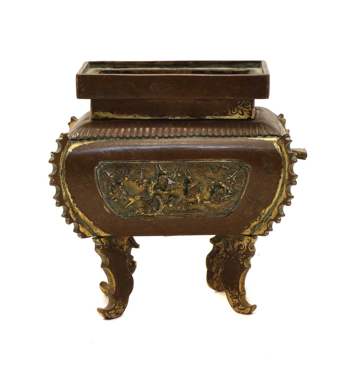 Lot 71 - An 18th century Chinese gilt copper bombe shaped rectangular sensor