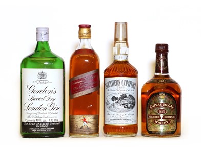 Lot 384 - Assorted Spirits: Johnnie Walker, Red Label, Old Scotch Whisky, 1970s bottling and 3 various others