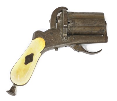 Lot 744 - A Belgian pinfire pepperbox six-shot revolver