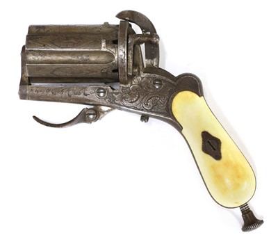 Lot 744 - A Belgian pinfire pepperbox six-shot revolver