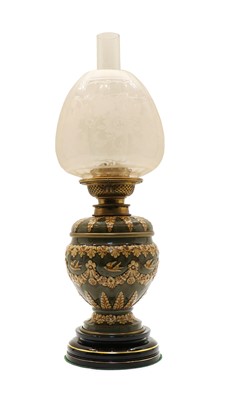 Lot 262 - A Victorian Doulton Lambeth glazed stoneware oil lamp