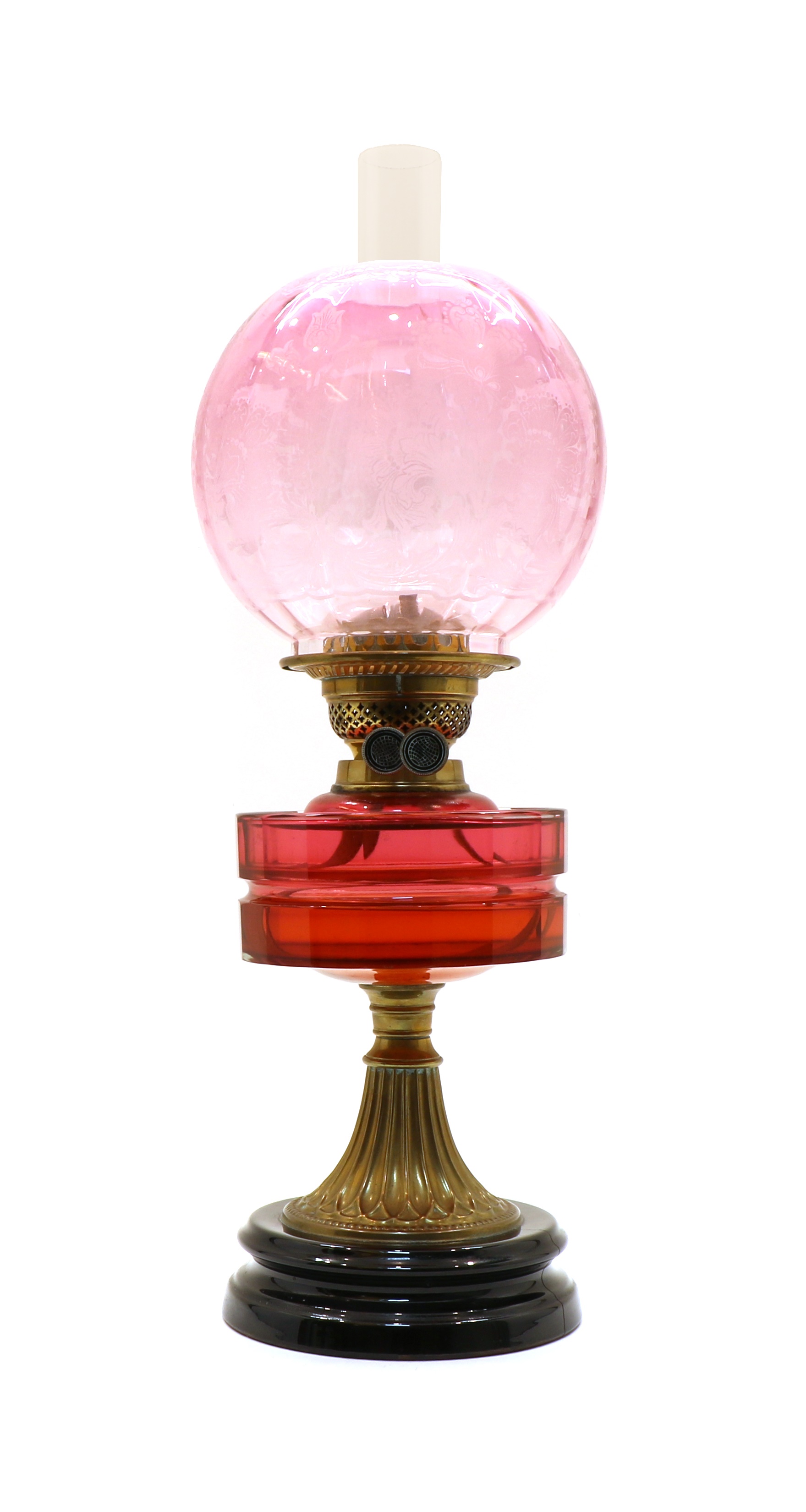 victorian cranberry glass oil lamp