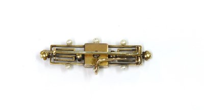 Lot 1006 - A gold Archaeological revival diamond and seed pearl brooch