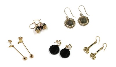 Lot 1407 - Five pairs of gold and silver earrings