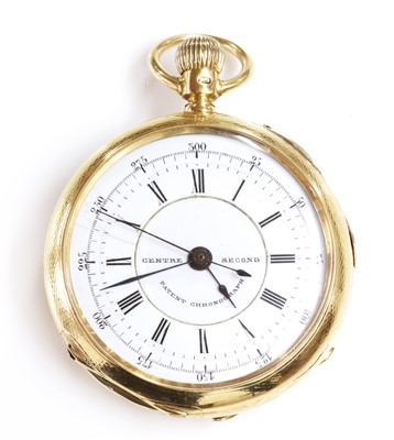 Lot 463 - An 18ct gold top wind pin set open-faced chronograph pocket watch