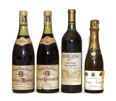 Lot 289 - Miscellaneous wine: Cabernet Sauvignon, Napa Valley, Burgess, 1977, one bottle and 3 various others