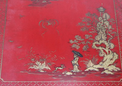 Lot 5 - A Chinese-style red-lacquered coffee table in the manner of Mallett & Sons