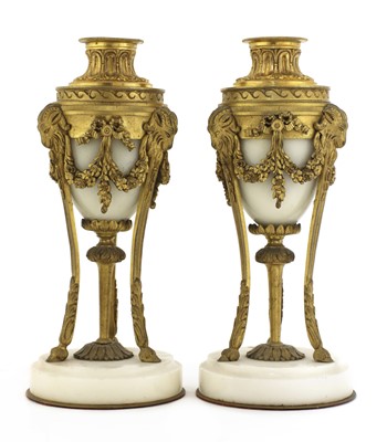 Lot 53 - A pair of French Empire-style white marble and ormolu cassolettes