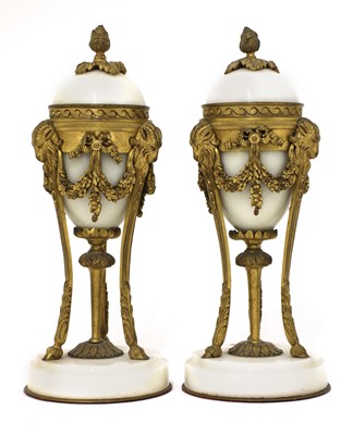 Lot 53 - A pair of French Empire-style white marble and ormolu cassolettes
