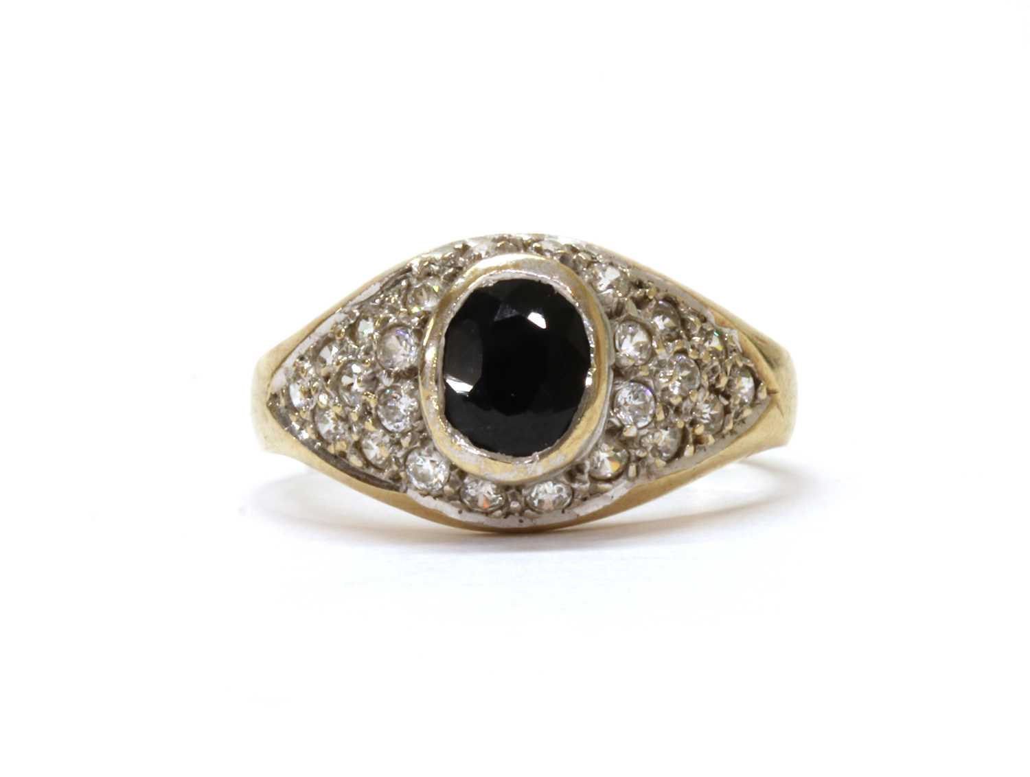 Lot 104 - A 9ct gold sapphire and cubic zirconia ring