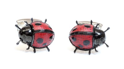 Lot 230 - A pair of novelty ladybird cufflinks, by Deakin & Francis, retailed by Hamilton & Inches