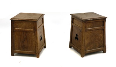 Lot 455 - A pair of Arts and Crafts-type oak bedside cabinets