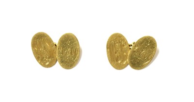 Lot 1483 - A pair of 18ct gold oval chain link cufflinks, by Saunders and Shepherd