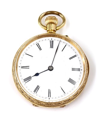 Lot 462 - A Swiss 18ct gold open-faced top wind fob watch