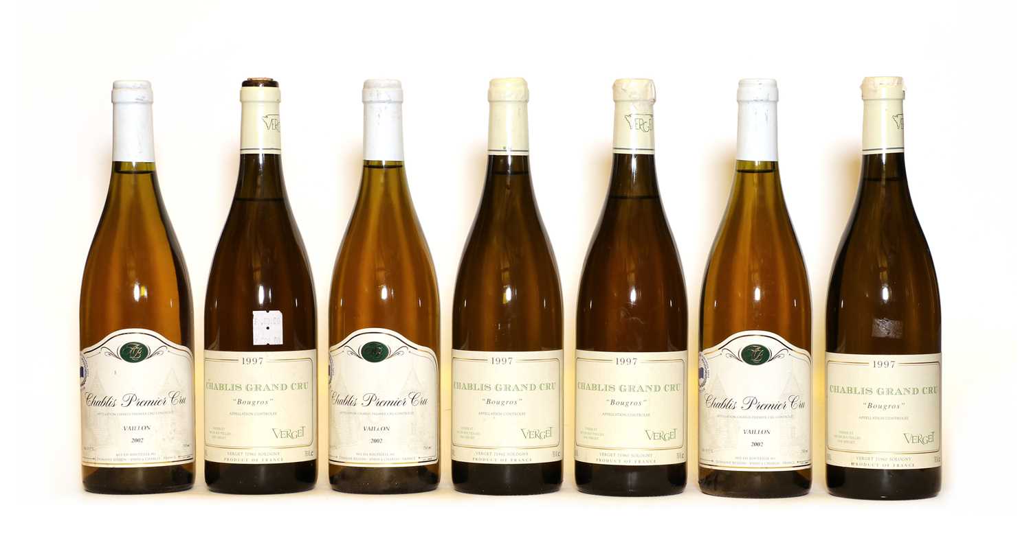 Lot 44 - Assorted Chablis: Domaine Besson, 2002, three bottles and Bougros, Verget, 1997, four bottles