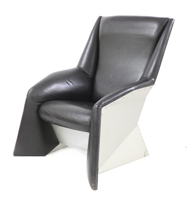 Lot 647 - A chrome and leather 'No Step Aft' armchair