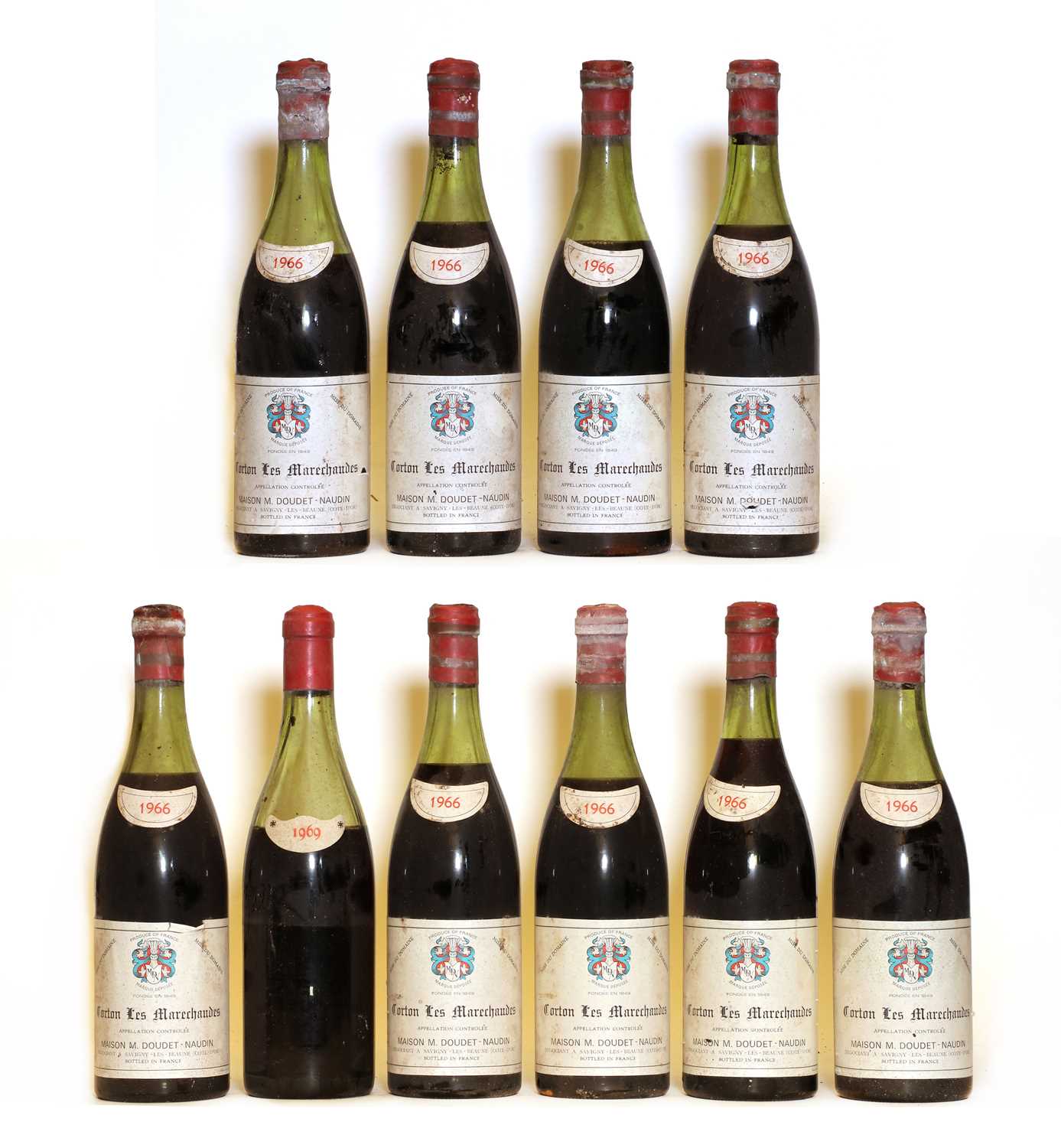 Lot 77 - Corton, 1er Cru, Les Marechaudes, Domaine Doudet Naudin, 1966, ten bottles