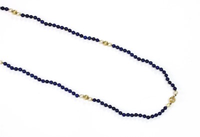 Lot 1304 - A single row lapis lazuli, cultured pearl and gold bead necklace