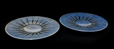 Lot 183 - A pair of Lalique 'Epis No. 3' blue stained glass plates