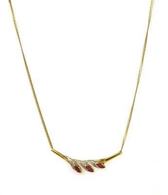 Lot 1217 - A 9ct gold ruby necklace