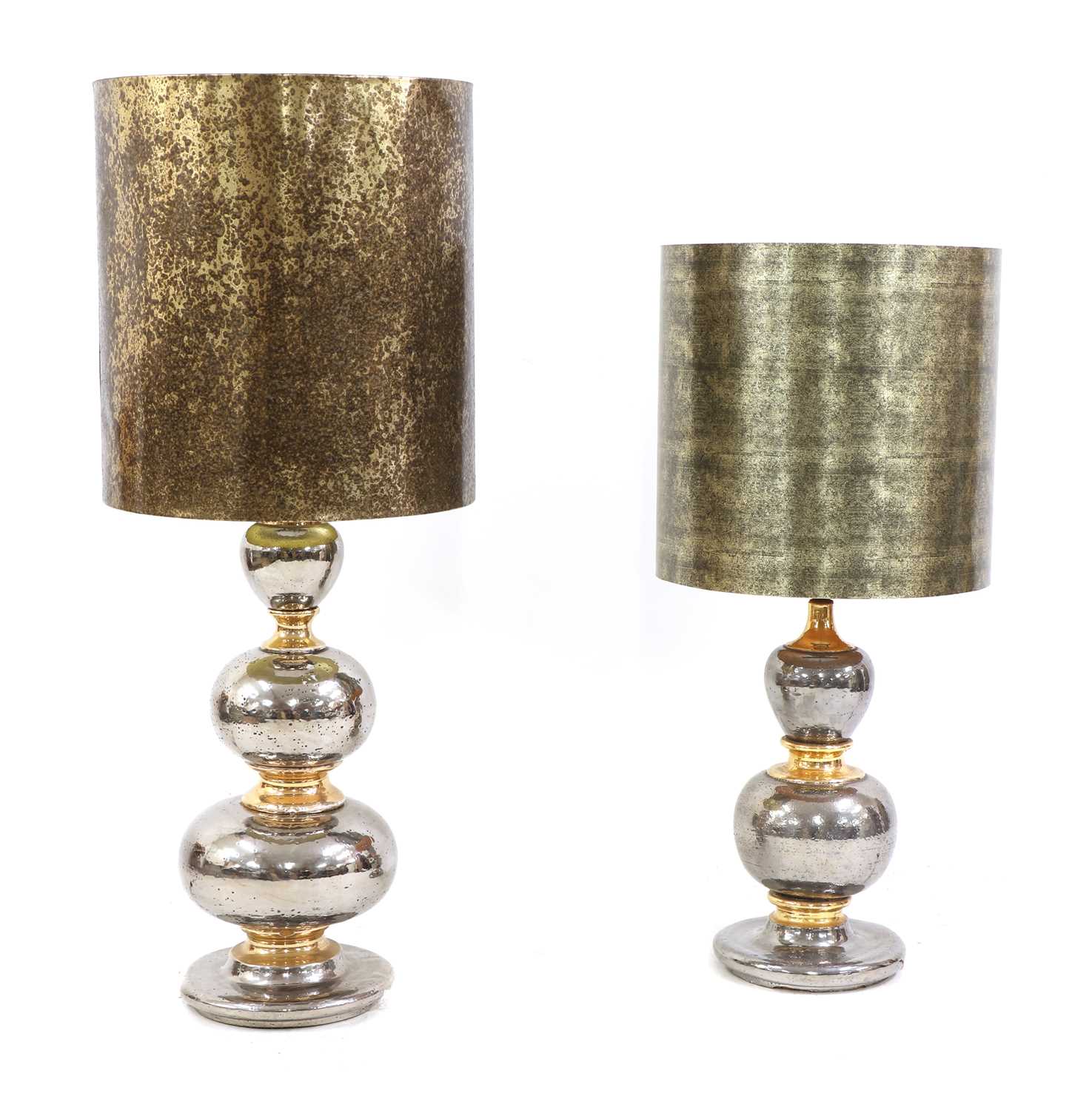 Lot 490 - A near pair of silvered and gilt lamps