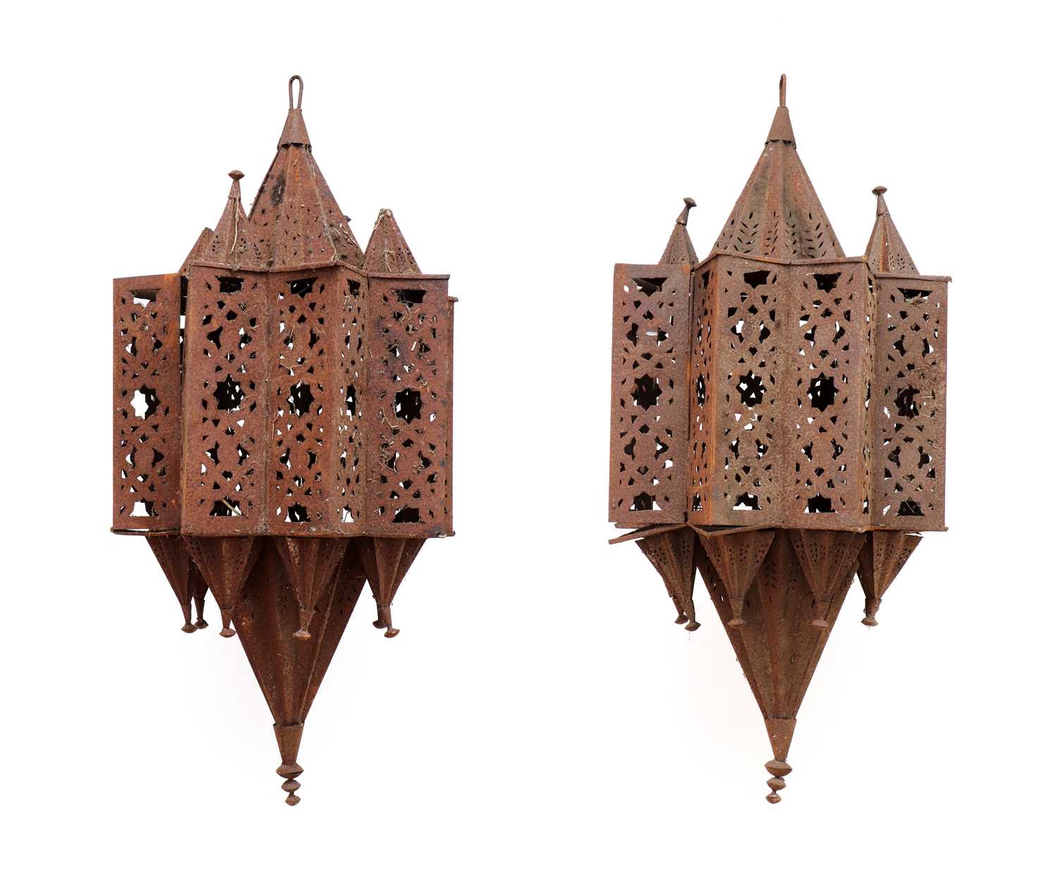 Lot 98 - A large pair of Moroccan iron lanterns