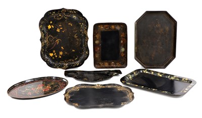 Lot 246 - A collection of Regency and later papier mâché lacquer trays