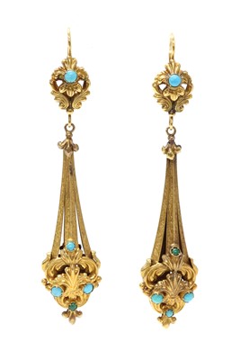 Lot 27 - A pair of Regency gold and turquoise set drop earrings