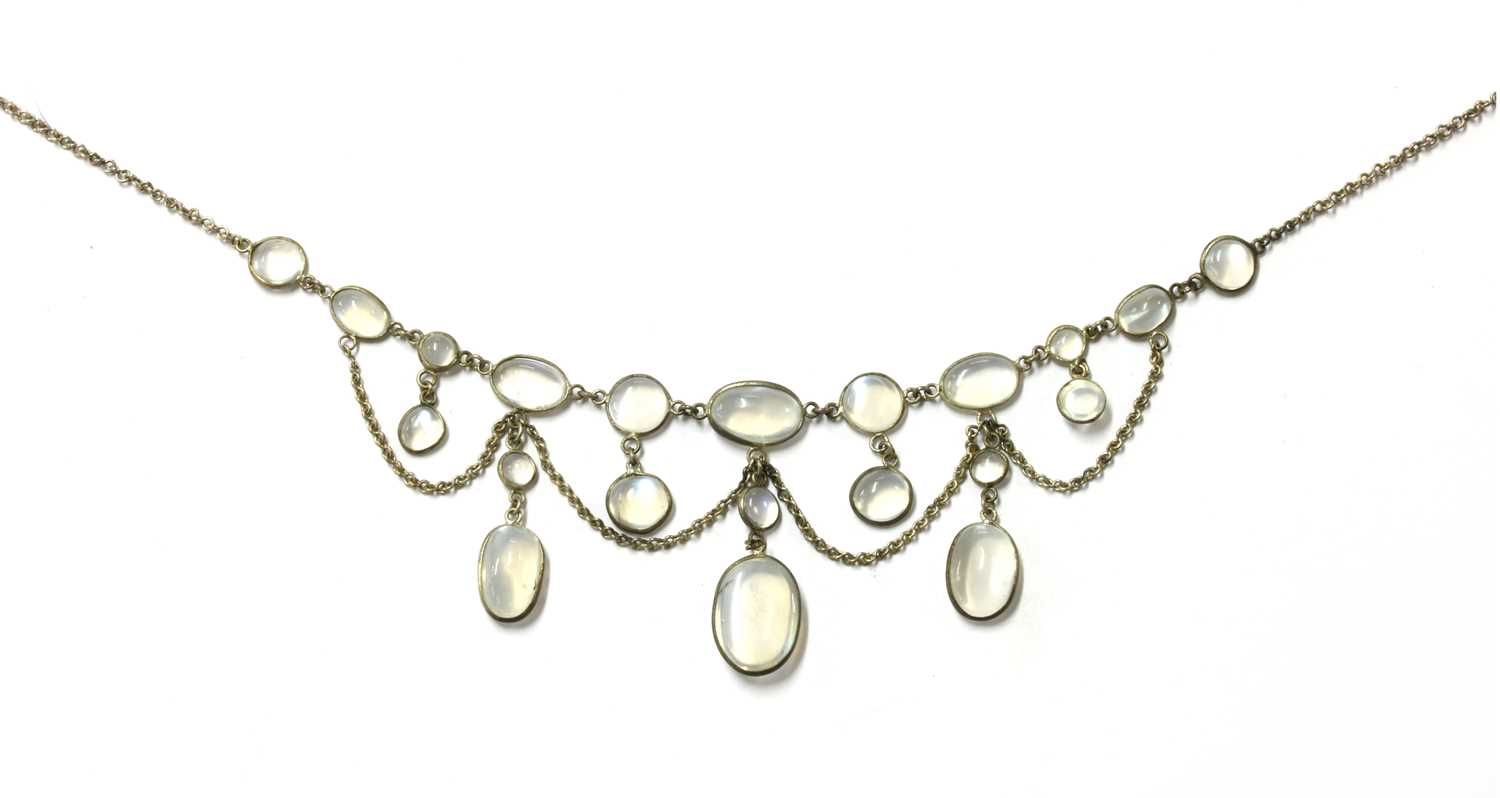 Lot 1050 - An Edwardian moonstone swag necklace