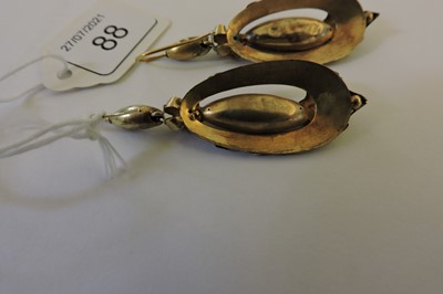 Lot 88 - A pair of Victorian Etruscan style gold drop earrings