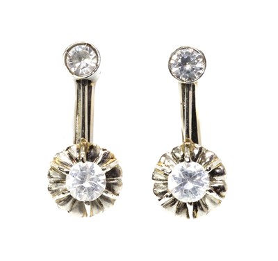 Lot 1390 - A pair of Portuguese white gold synthetic spinel drop earrings