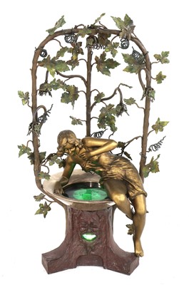 Lot 22 - An unusual Art Nouveau cold-painted spelter table lamp