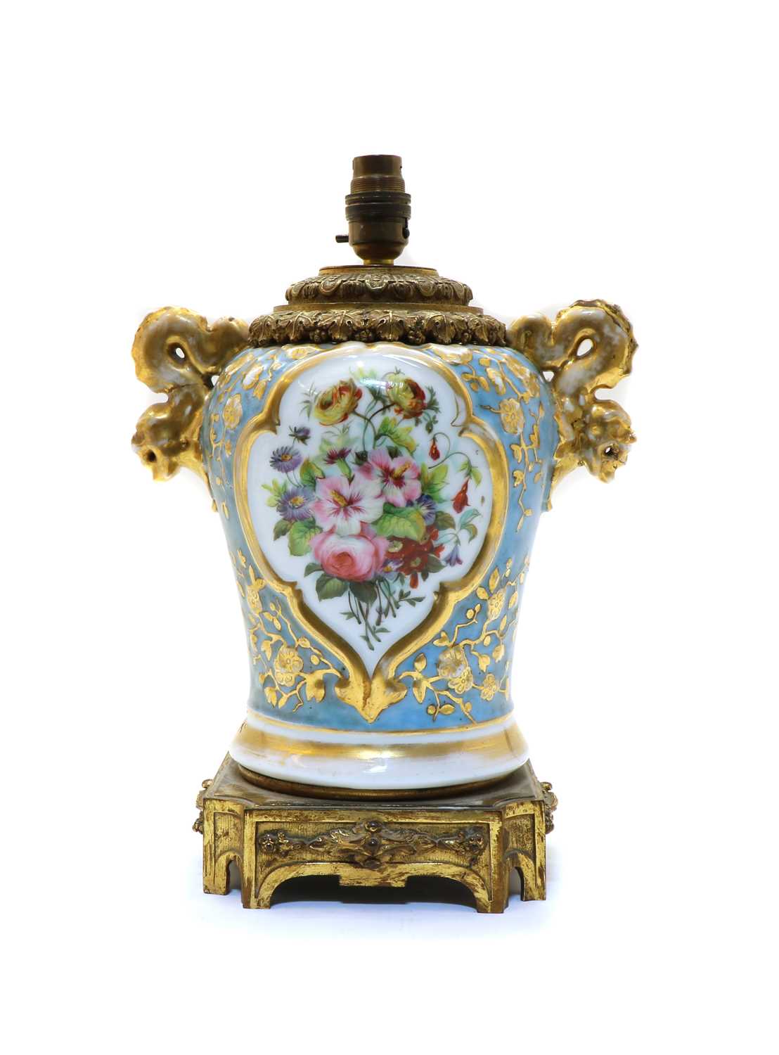 Lot 59 - A Continental porcelain vase lamp