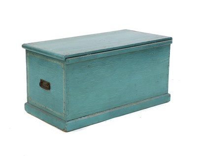 Lot 276 - A blue painted pine box with 20 plus wood working planes