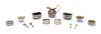 Lot 19 - A pair of silver salts with blue glass liners