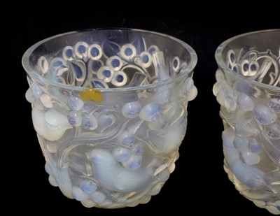 Lot 181 - A pair of Lalique opalescent glass 'Avalon' vases