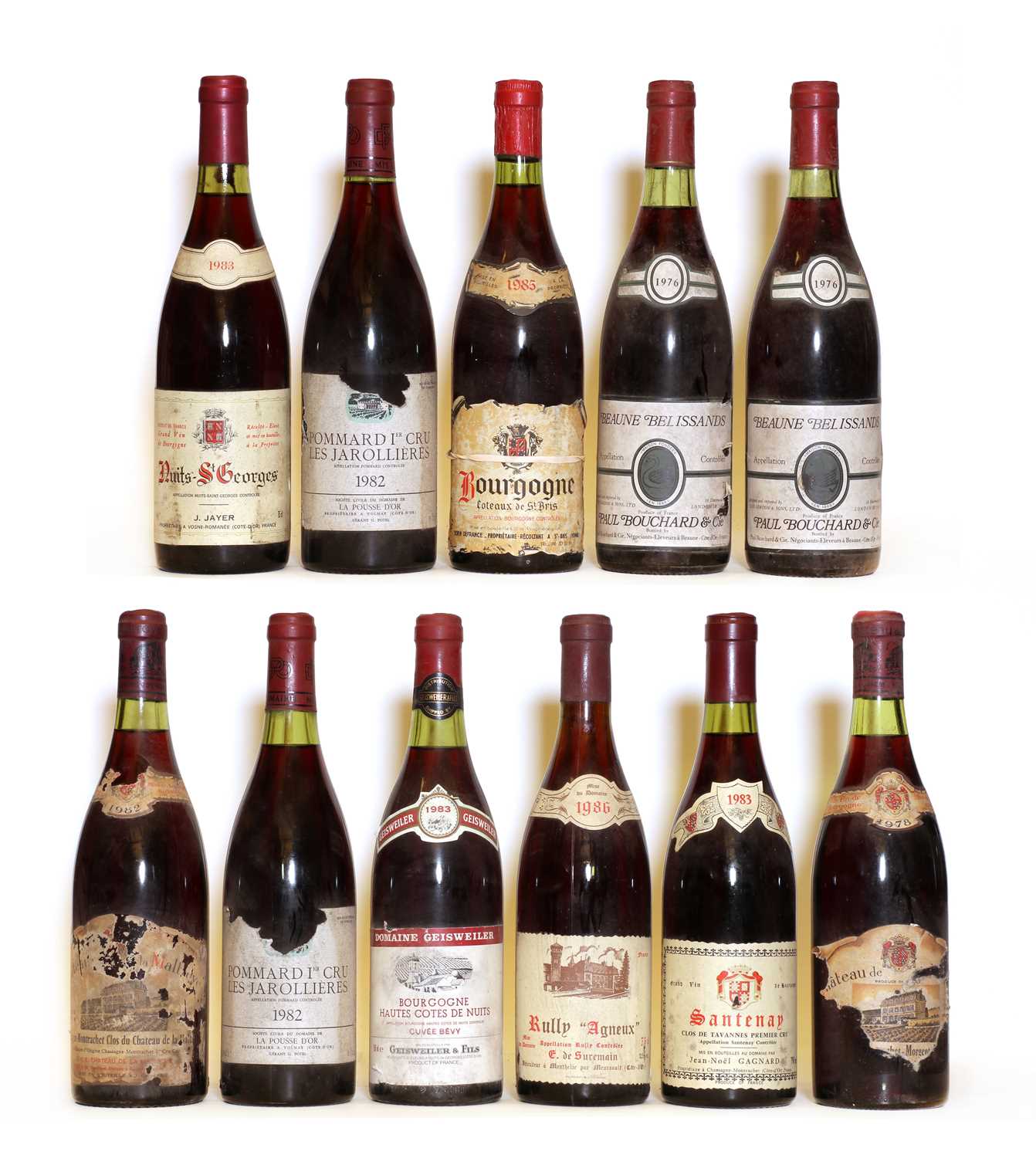 Lot 83 - Assorted Red Burgundy:  Pommard, 1er Cru, Les Jarollieres, 1982, two bottles and nine various others