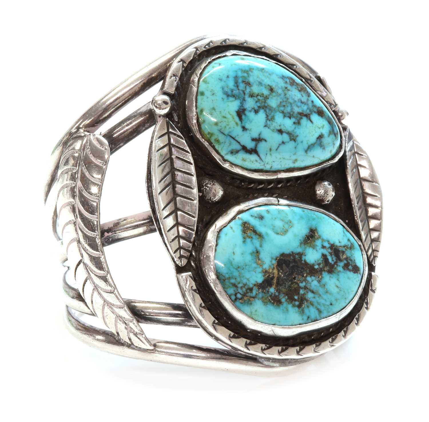 Lot 278 - A silver Navajo turquoise set torque bangle or cuff