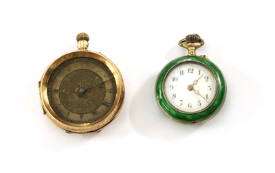 Lot 1497 - A gold pin set open-faced fob watch