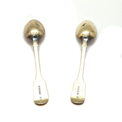 Lot 22 - A pair of Victorian silver fiddle pattern basting spoons