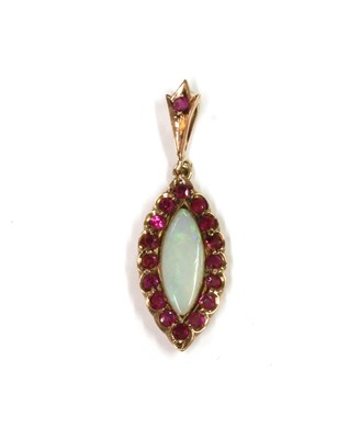 Lot 1298 - A gold opal and ruby pendant