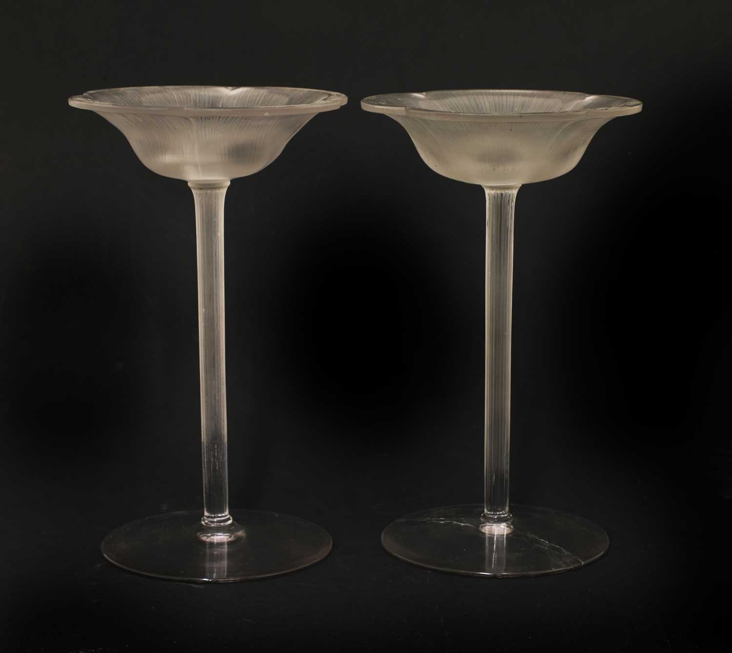 Lot 185 - A pair of Lalique 'Pavot' glass candle stands