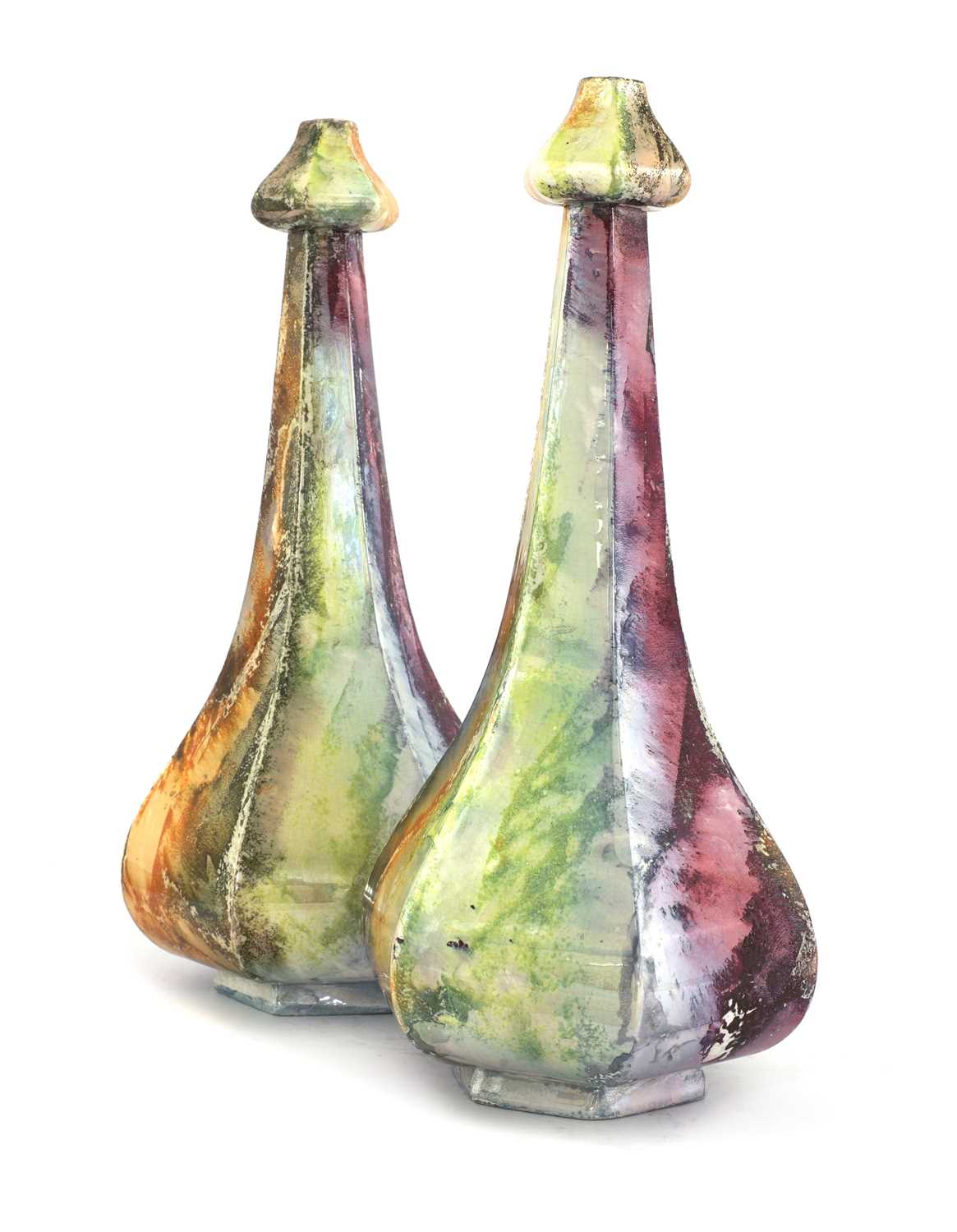 Lot 156 - A pair of Arabia Finland 'Loistomarmori' lustre vases