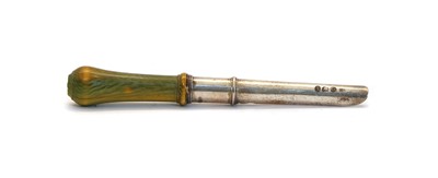 Lot 20 - A silver and stained ivory apple corer