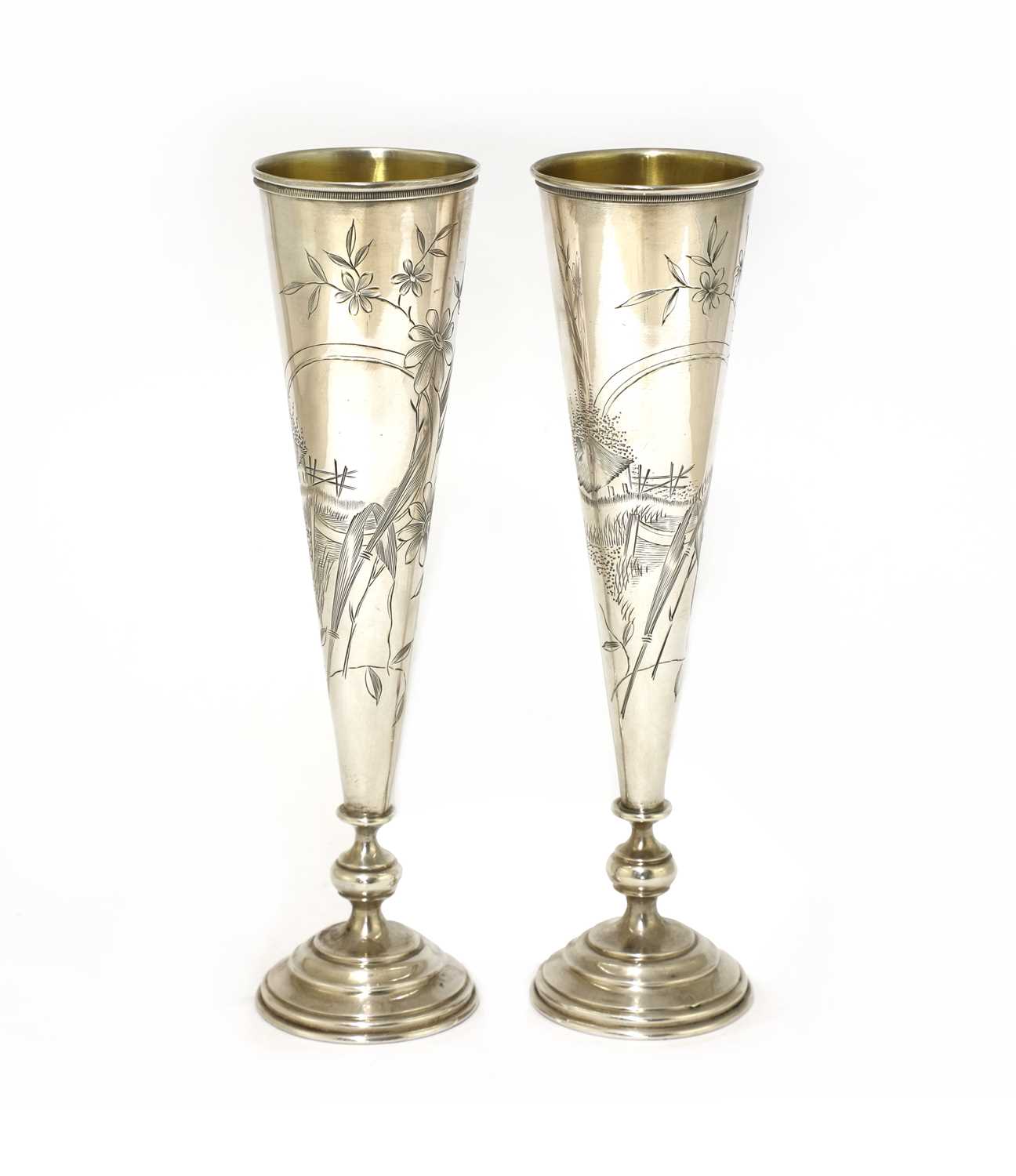 Lot 21 - A pair of Russian silver spill vases