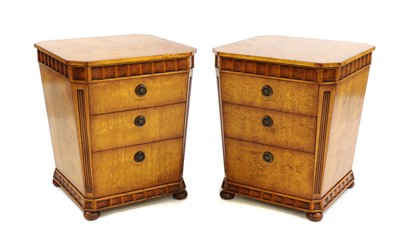 Lot 284 - A pair of burr maple and walnut bedside cabinets