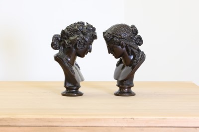 Lot 173 - A pair of grand tour bronze busts of Antinous as Dionysus and Ariadne