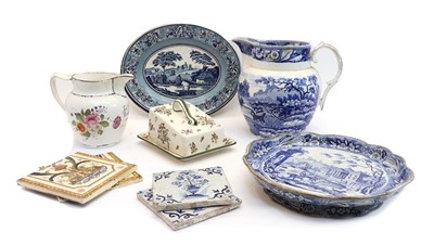Lot 182 - A collection of various Victorian pottery, predominantly blue and white transfer wares